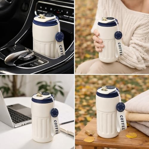 Image of Insulated Coffee Travel Mug with LED Temperature Display - 460ml Vacuum Insulated 304 Stainless Steel Thermos Flask - Leakproof Reusable Tea & Water Bottle for Office, Car