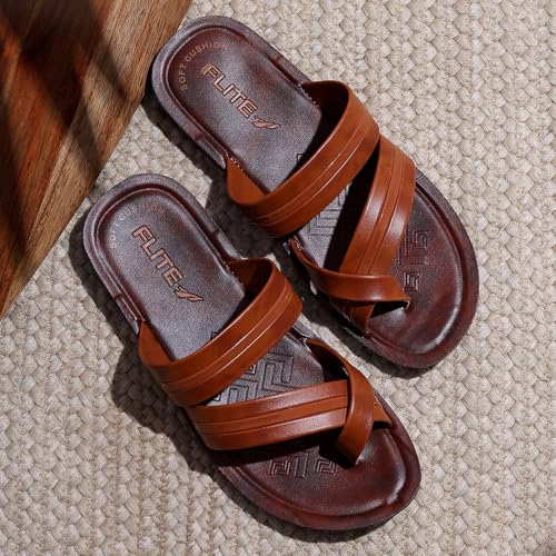 Image of FLITE PUG-176 Men's Slippers Black Tan | Lightweight EVA Sole Anti-Skid Flip Flops | Comfortable Casual Chappal for Men Indoor Outdoor