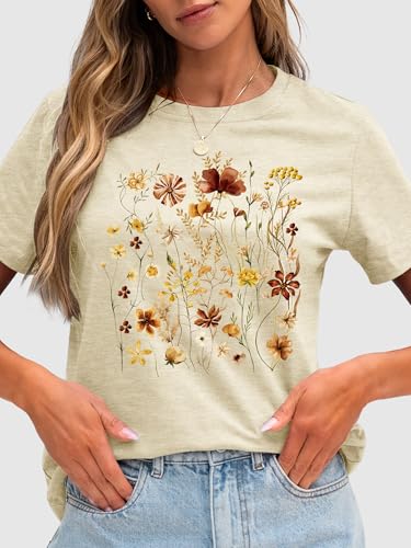 Image of Anbech Womens Dandelion Graphic T-Shirts Teen Girls Cute Sunflower Print Casual Tee Tops
