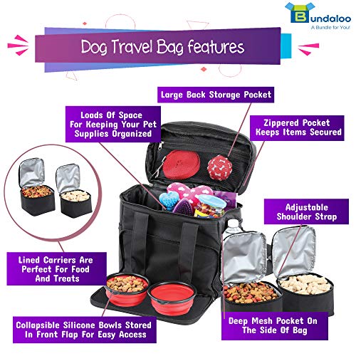 Bundaloo Dog Travel Bag Accessories Supplies Organizer 5-Piece Set with Shoulder Strap | 2 Lined Pet Food Containers, 2… - Image 3