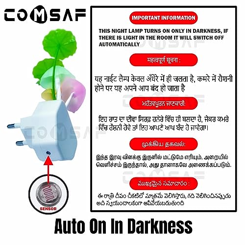 Image of ComSaf Plug in Wall Led Mushroom Night Light Lamp with Dusk to Dawn Sensor,Auto On /Off Cute Color Changing Bed Nightlight Led Wall Light - Dim Night Light for Bedroom [Pack of 1] - Plastic,Multicolor