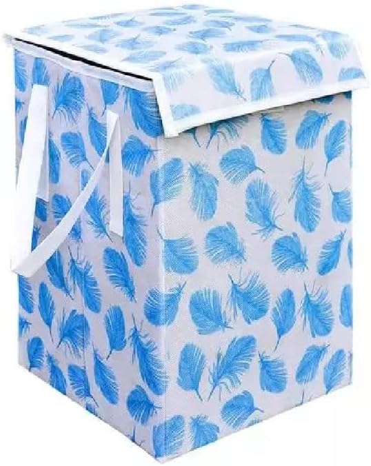 Craft Bazar Blue Feather Print Rectangular 40 L Laundry Box/Hamper