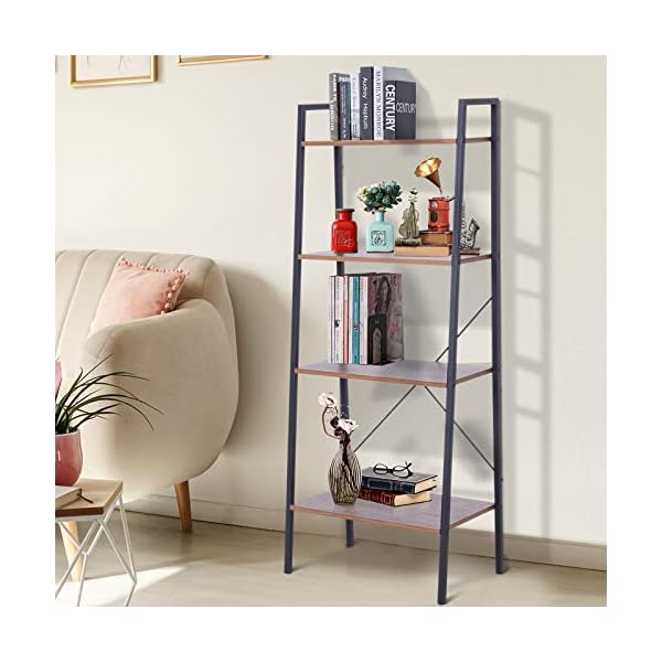 HOMCOM 4-Tier Vintage Ladder Shelf Bookcase Wood Storage Rack Stand Plants Display Black brown - Image 4