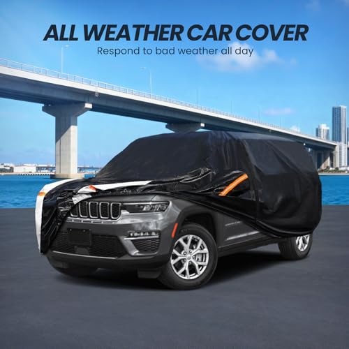 Image of Multi-Layer Car Cover Custom Fit for Jeep grand Cherokee long(2021-2026), 100% Waterproof All Weather for Automobiles, Gift with Towel, Heavy Duty Car Covers for Rain Sun UV Protector With Door Zipper