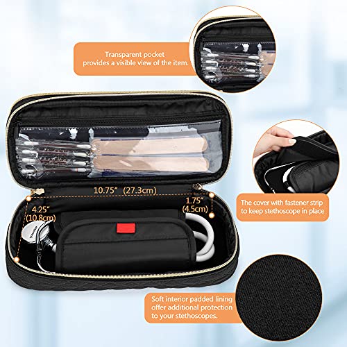 Image of Damero Double Layer Stethoscope Case Compatible with 3M Littmann /ADC /Omron Stethoscope, Stethoscope Carrying Case Travel Bag for Nurse Accessories, Black
