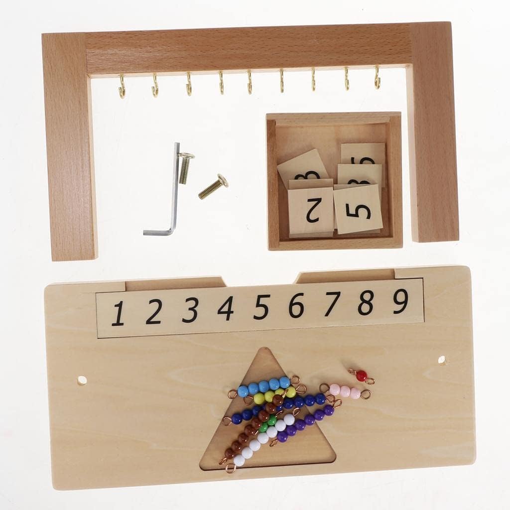 HEAVENGLOW Montessori Toy Beech Wood 1-9 Hanging Beads Frame w/Beads Bar al