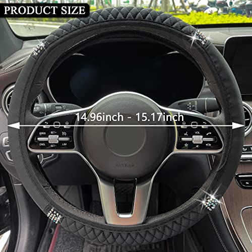 Beypovk Bling Soft Leather Steering Wheel Cover, 15 Inch Stretchy Colorful Crysta Rhinestones Car Steering Wheel Protector, Universal Car Interior Accessories For Women (Black) #TOP1