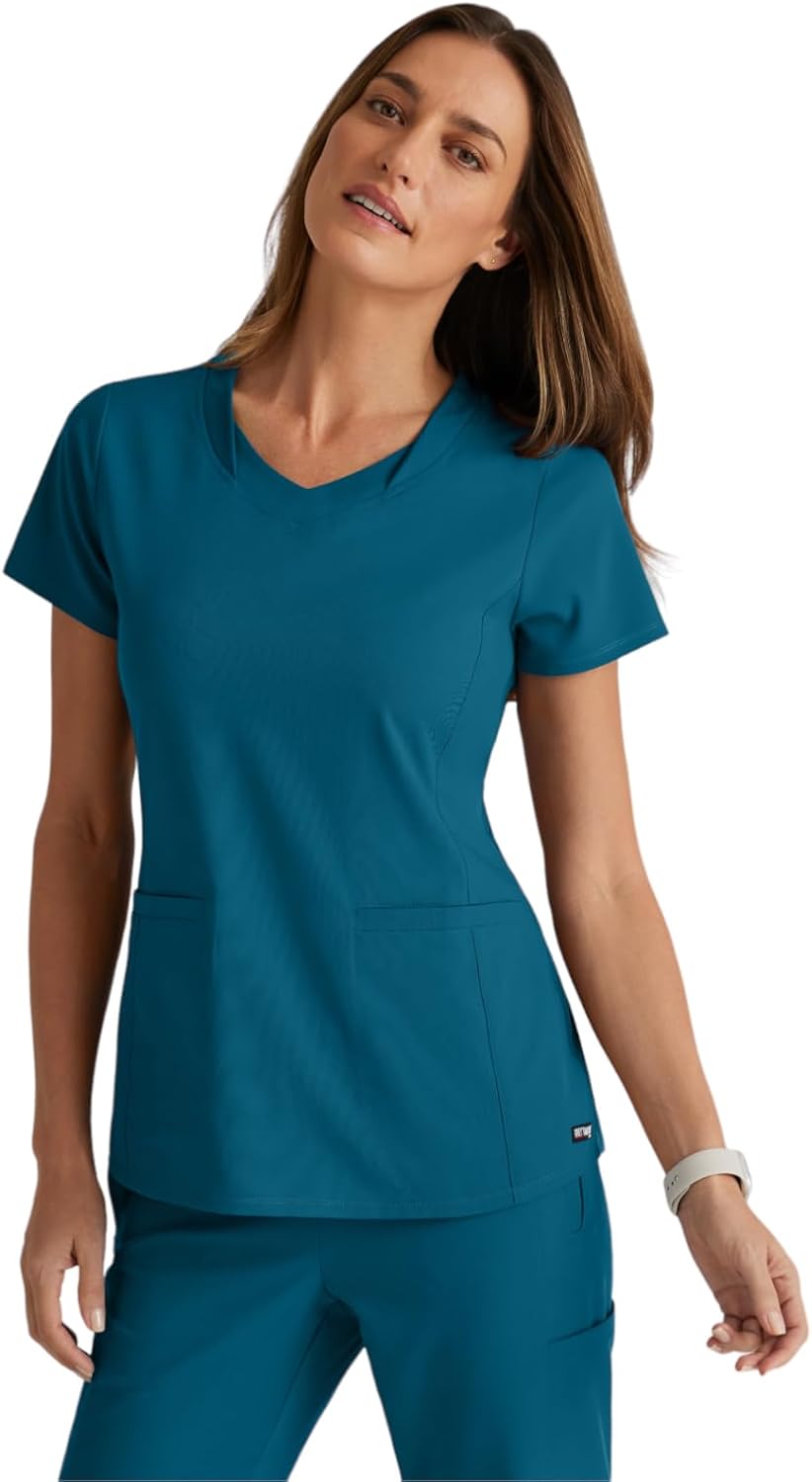 BARCO Grey's Anatomy Spandex Stretch Direct - Bolt Scrub Top for Women, V-Neck Women's Scrub Top