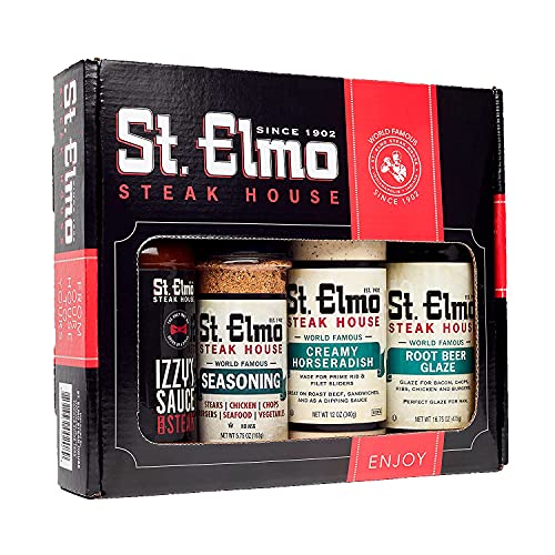 St. Elmo Steak House Griller Gift Kit, Perfect for Grilling & Barbecue (Steak Sauce, Creamy Horseradish, Root Beer Glaze, Seasoning)