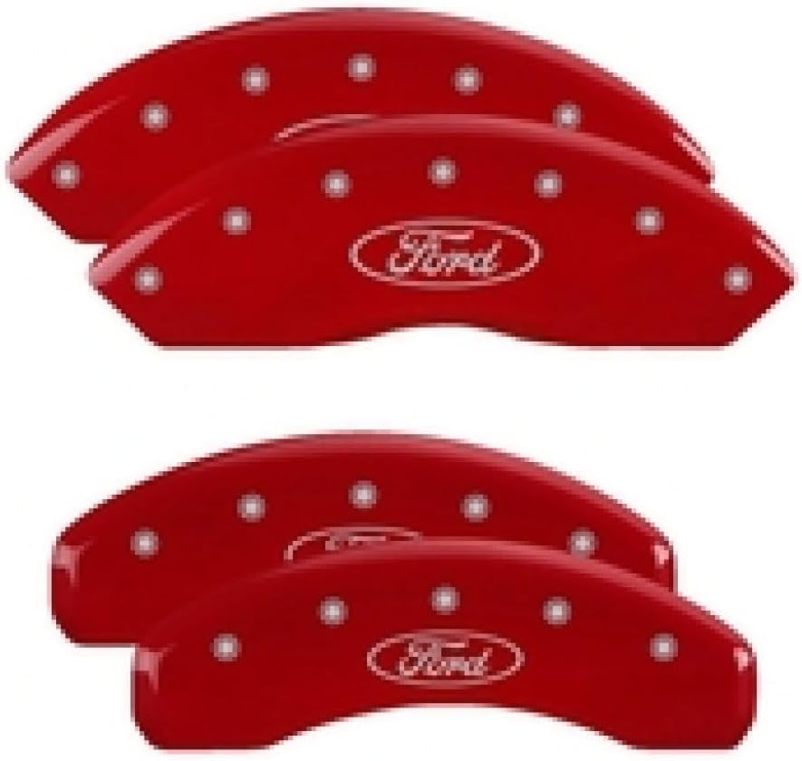 MGP Caliper Covers 10024SFRDRD Red Brake Covers Engraved with Silver Ford Oval (Set of 4)