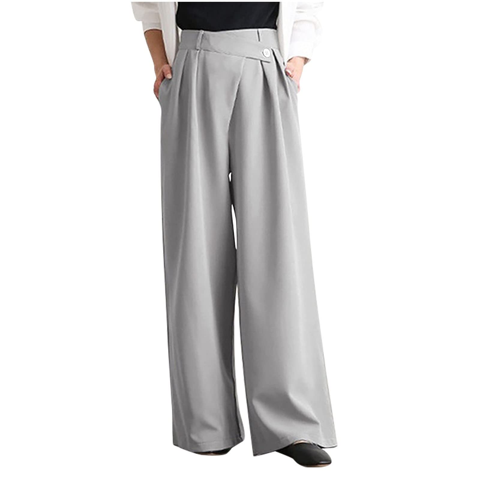 Pleated Formal Dress Pants Women High Waist Trendy Flowy Palazzo Pants Casual Work Business Office Stylish Suit Pants