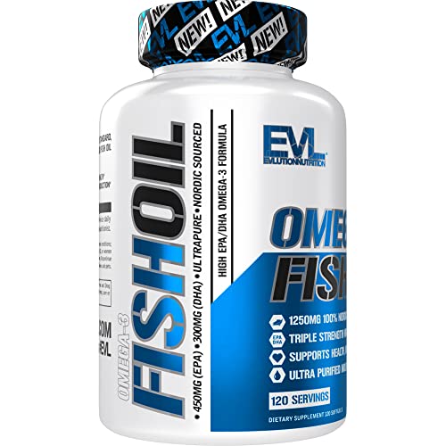 Evlution Triple Strength Omega 3 Fish Oil Nutrition Burpless Fish Oil Epa Dha Omega 3 Supplement In Easy To Swallow Citrus Flavor Softgels - 1250Mg Enteric Coated Fish Oil Supplement - 120 Count #TOP3