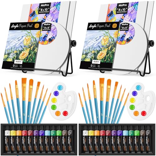 Nicpro Kit Peinture Acrylique Pour Adulte, 24 Tubes × 12 ml Peinture Acrylique, 6 Toiles, 20...