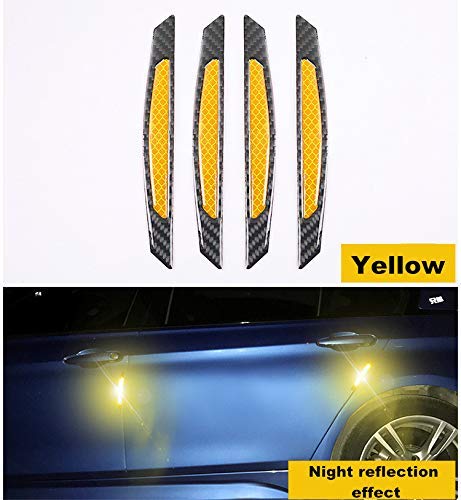 Image of ZYTC 4pcs 3D Super Yellow Reflective Stickers Black Real Carbon Fiber Strips Car Side Door Edge Bumper Anti-Scratch Protection Guards Trim Stickers Universal