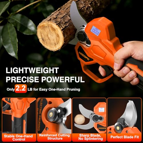 Image of Electric Pruning Shears, Upgraded 2.1 inch Cutting Garden Shears with LCD Display, Brushless Motor Cordless Power Pruner with 2.0 Ah*2 Batteries for Garden Tree Pruner Branch