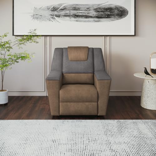 Image of Interio by Godrej Recliner, SumoV2 Manual 1 Seater Fab Leather Recliner, 3-Years Warranty (Tan Grey)