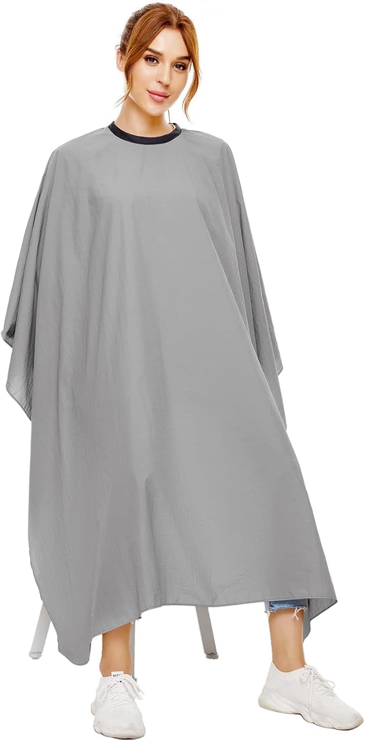 Barber Cape, Professional Hair Salon Capes with Adjustable Metal Clip, Shampoo Hair Cutting Cape for Barbers and Stylists - 55 x 63 inches (Grey)