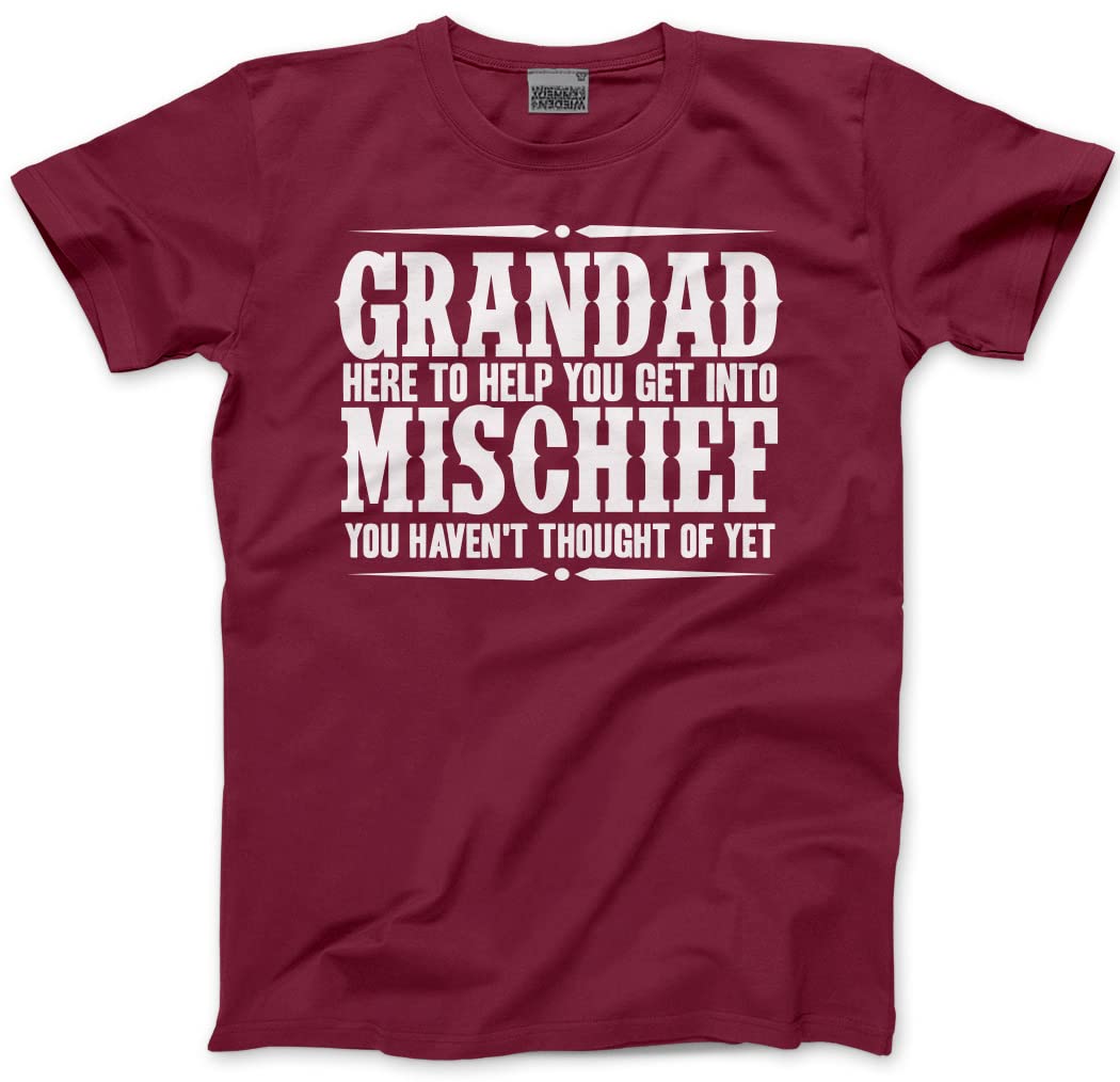 Hotscamp Men's Maroon Grandad Here To Help You Get Into Mischief - Unisex T-Shirt - Funny Grandad Joke Xxl