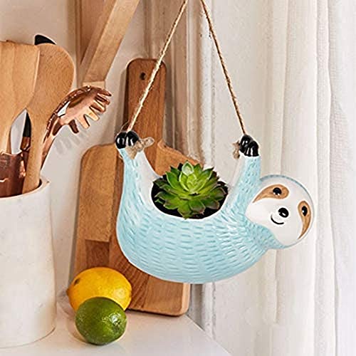 JCYANG Muur opknoping keramische vaas luiaard bloem pot chlorofytum potplant dier schattige dieren planter huis tuin decoratie Keramische vaas (Color : 02) - Afbeelding 3