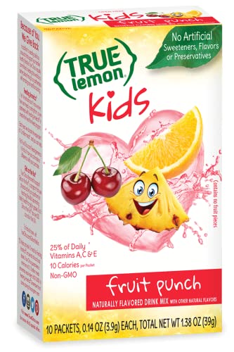 True Lemon Kids Fruit Punch Drink Mix No Artificial Sweeteners or Flavors, 10 count