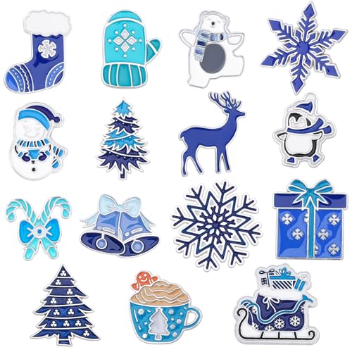 SANNIX Winter Pins, 15Pcs Christmas Enamel Lapel Pins Xmas Blue Winter