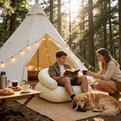 Sofá inflable de camping ergonómico para evitar dolores de espalda con asiento plegable autoinflable 3