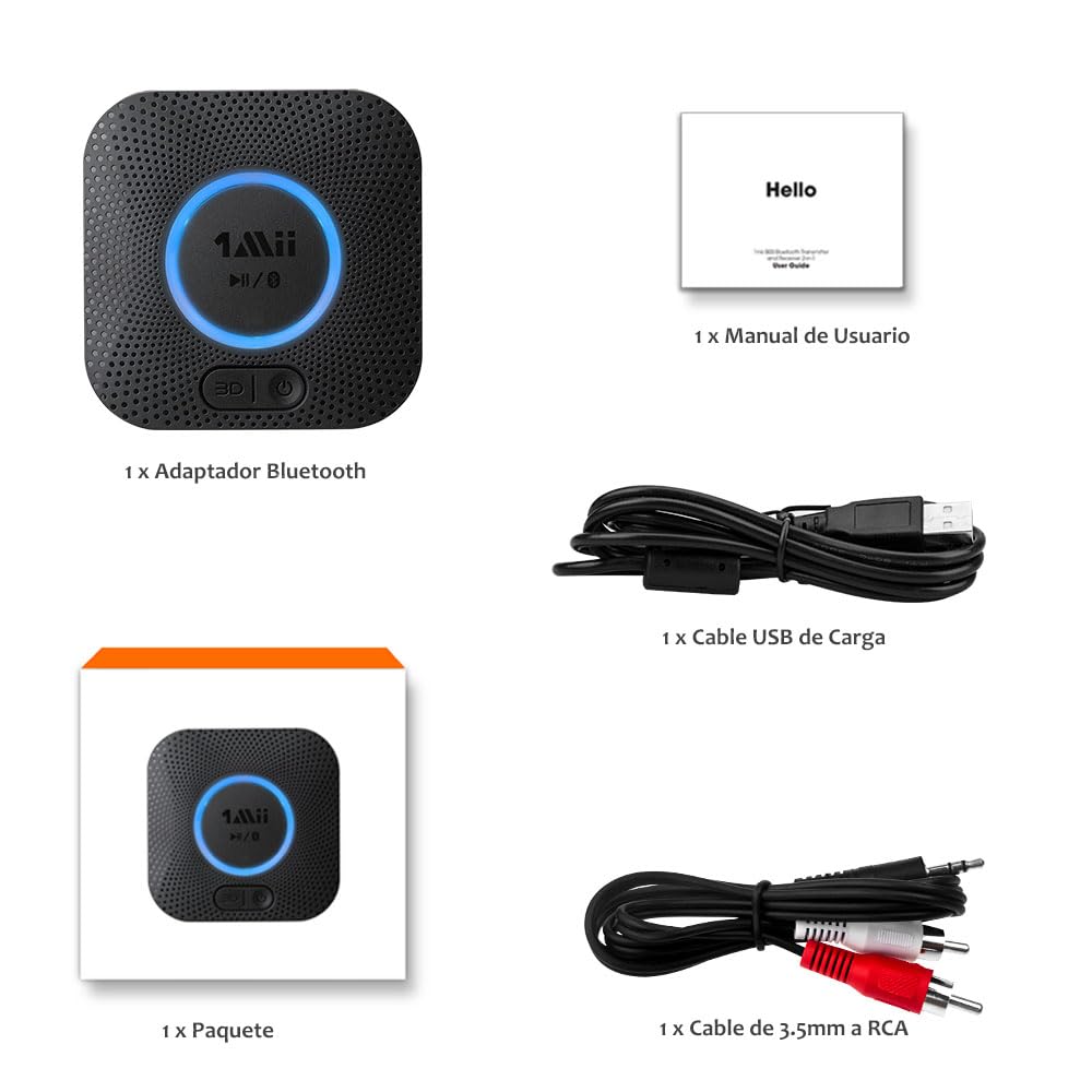 1Mii Receptor Bluetooth 5.3 HiFi, Adaptador Audio Inalámbrico, Salida RCA/AUX 3,5 mm Jack, 3D Surround Música para Estéreo Hogar, Amplificador, Largo Alcance 50m