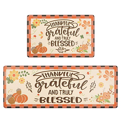 Falflor Fall Kitchen Rugs 2 PCS Farmhouse Kitchen Mats for Thanksgiving Decorations Anti Fatigue Kitchen Floor Mats Non Slip Waterproof Comfort Standing Mats for Sink Office Desk(Bless Words) Falflor Fall Kitchen Rugs 2 PCS Farmhouse Kitchen Mats for Thanksgiving Decorations Anti Fatigue Kitchen Floor Mats Non Slip Waterproof Comfort Standing Mats for Sink Office Desk(Bless Words)