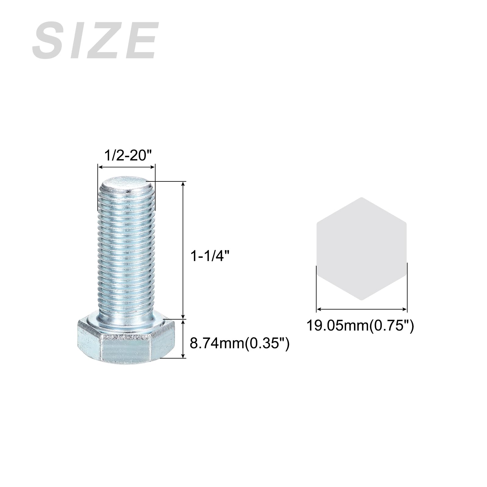 METALLIXITY Hex Bolts (1/2-20x1-1/4") 5Pcs, Carbon Steel Zinc Plated Fully Threaded, UNF Fine Thread Hex Head Screw Bolt - Image 2