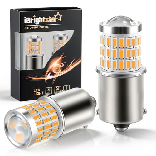 iBrightstar 1156 LED Bulb Amber BA15S 1141 LED Turn Signal Bulbs Super Bright for Vehicle Blinker Lights and Turn Signal Lights 2 Pack