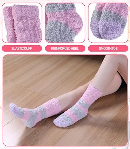 Image of DYW Fuzzy Socks for Women Fluffy Winter Warm Slipper Soft Cozy Home Sleeping Socks 5 Pairs