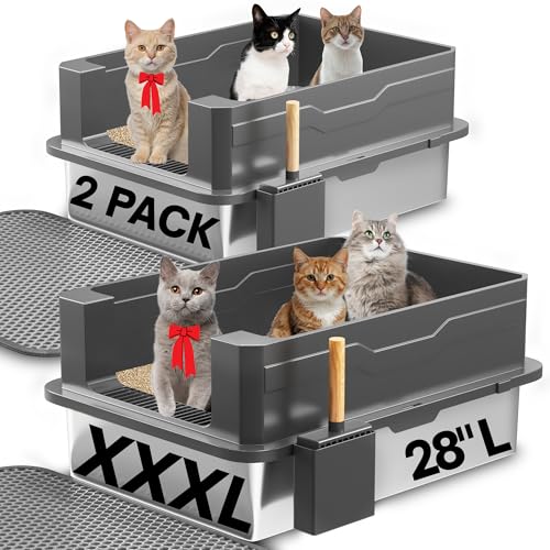 2-Pack XXXL Stainless Steel Cat Litter Box – Extra Large 28" L x ...