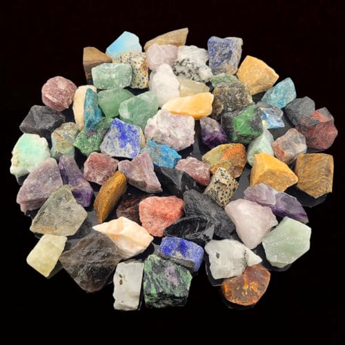 3.6lbs Bulk Natural Rocks for Tumbling 25Kinds Rocks Minerals Collections Raw Crystals Rough Stones for Polishing Gemstones Crystals and Healing Stones for Wicca Reiki (3.6lb(60-80pcs))