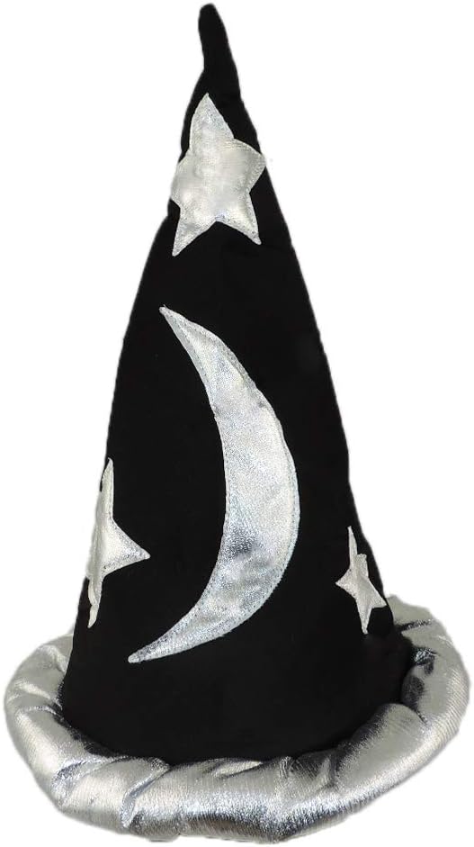 Black And Silver Pointed Wizard Sorcerer Hat