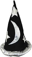 Vista 3 de Sombrero de hechicero mago puntiagudo negro y plateado, Negro, Plateado