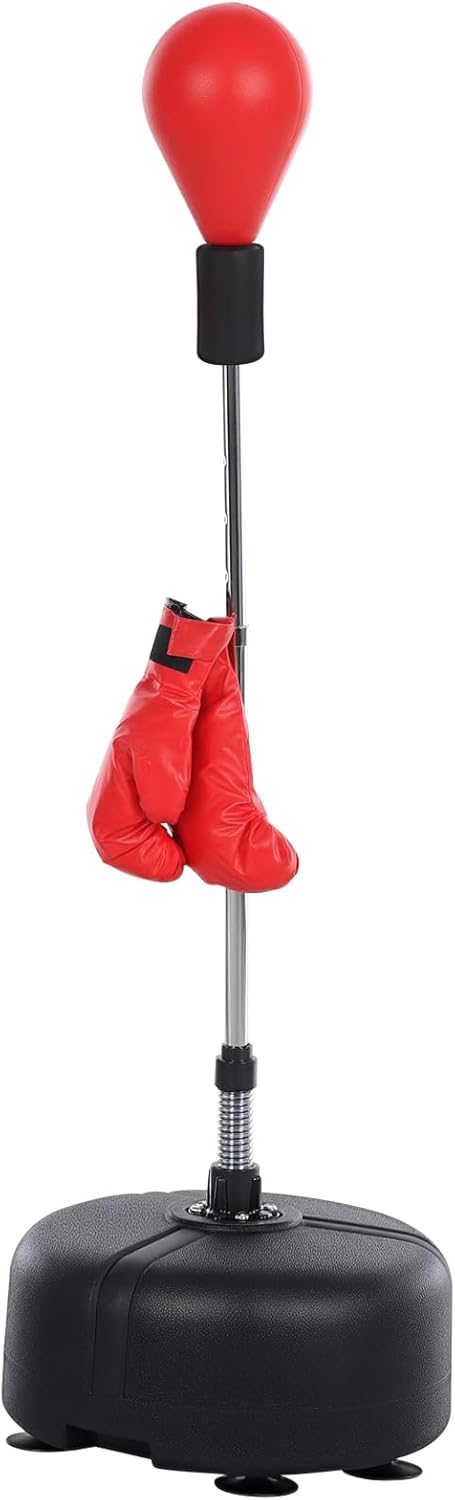 Soozier Free Standing Punching Bag with Stand and Boxing Gloves, Height Adjustable Boxing Bag Set, for Training, Exercise, Fitness & Stress Relief - Red