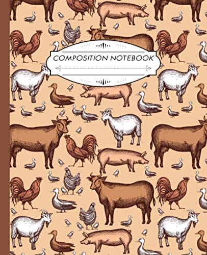 Composition Notebook: Wide Ruled Lined Paper Notebook Journal | Vintage Farm Animals Pattern Workbook for Boys Kids Teens Students for Back to School and Home College Writing Notes