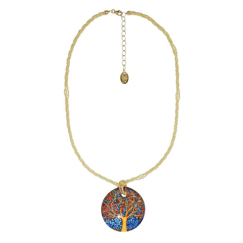 Venetiaurum - Collier avec pendentif avec illustration "Arbre de Vie" de Klimt en Verre de Murano Original et Argent 925 - Bijou certifié Made in Italy