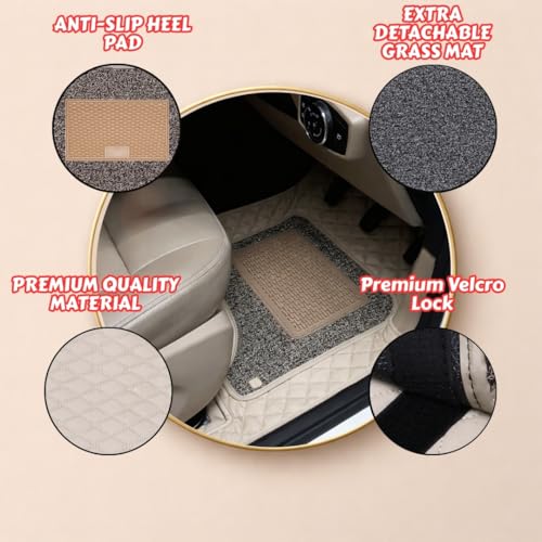 Image of CARNEST 7D Luxury Leather Car Floor Mat | 100% Waterproof, Dustproof & Anti-Slip | Universal Fit Compatible with (City,Beige)