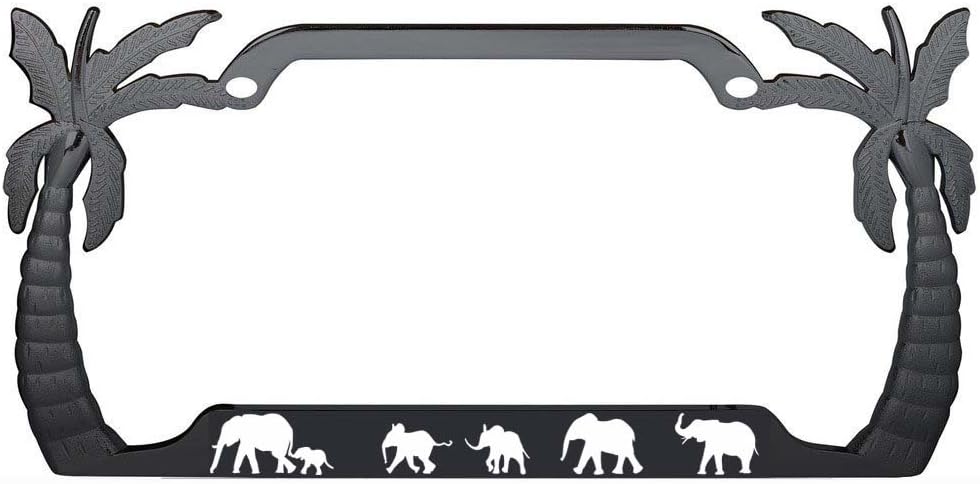 Elephant Palm Tree Design Metal Auto License Plate Frame Chrome/Black (3CHROME/Black)
