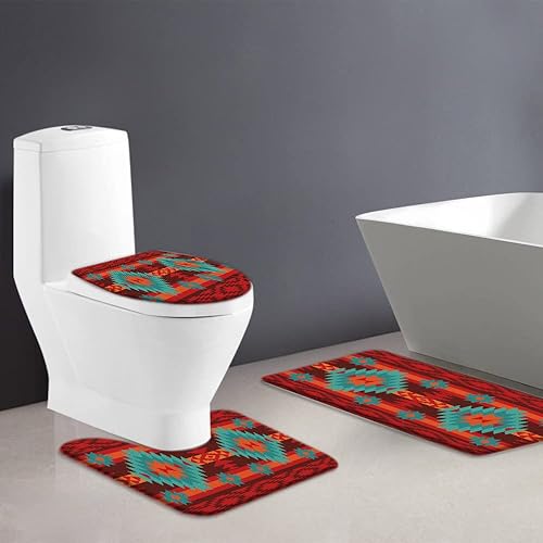 Miniatura 2 de Sunhe Juego de 3 tapetes de baño nativos americanos, azteca, coloridos, del suroeste, navajo, abstracto, retro, tribal, geométrico, bohemio, tapete