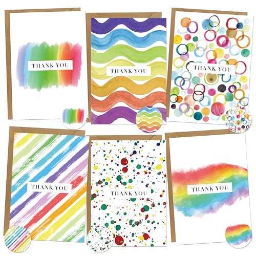 BIROYAL 12 Thank You Cards, Watercolour Design, Thank You Cards Multipack with Envelopes, Greeting Cards for Wedding Kids