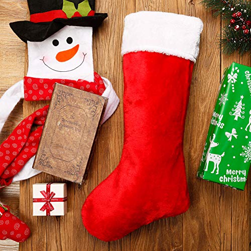 20 Inches Velvet Christmas Stockings Plush Fireplace Hanging Red With White Stockings Gift Bags For Party Treat Xmas Decoration (4 Pieces) #TOP5