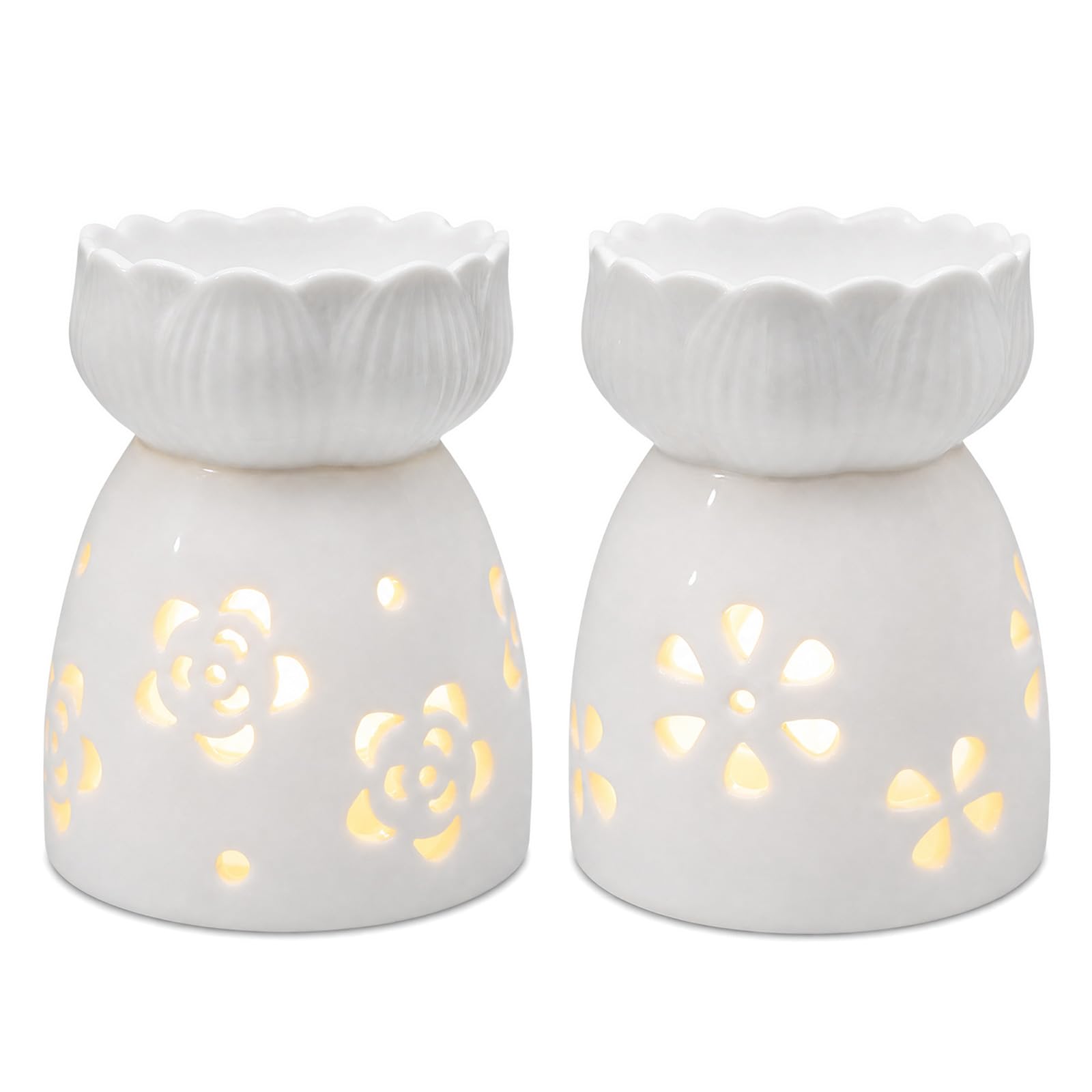 Vetin 2 Pack Wax Melt Burners, Tealight Ceramic Essential Oil Burner For Home Aromatherapy, Wax Melter Warmer For Living Room Bedroom Decor