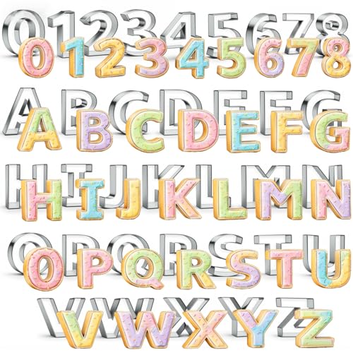 FillTouch 35 Pcs 3 Inch Large Alphabet & Number Letter Cookie Cutters Stainless Steel Cookie Fondant Cutter Set Metal Biscuit Dough Mold Baking Tool for Cake Holiday Birthday Home Party Supplies