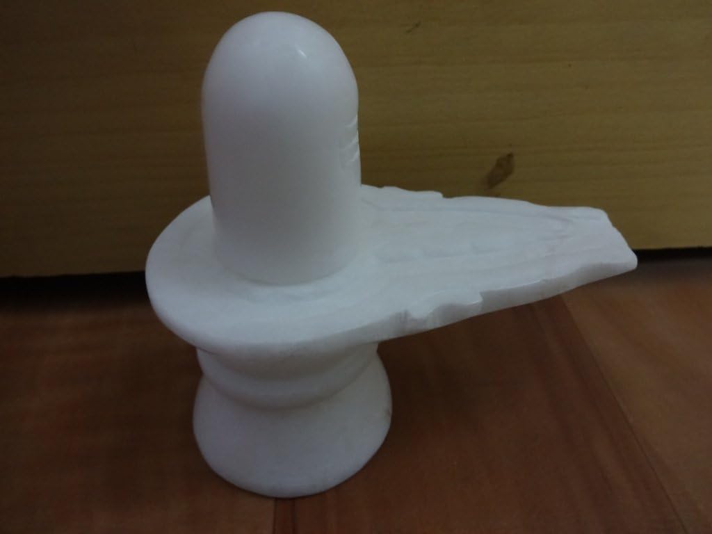 Natural White Stone Shivling 4" inch | Shivalingam Shivling Shiv Ling Idol Statue Figurine for Home Decor and Pooja Shiv Ling Idol Murti with Yoni Base for Pooja and Peaceful Meditation