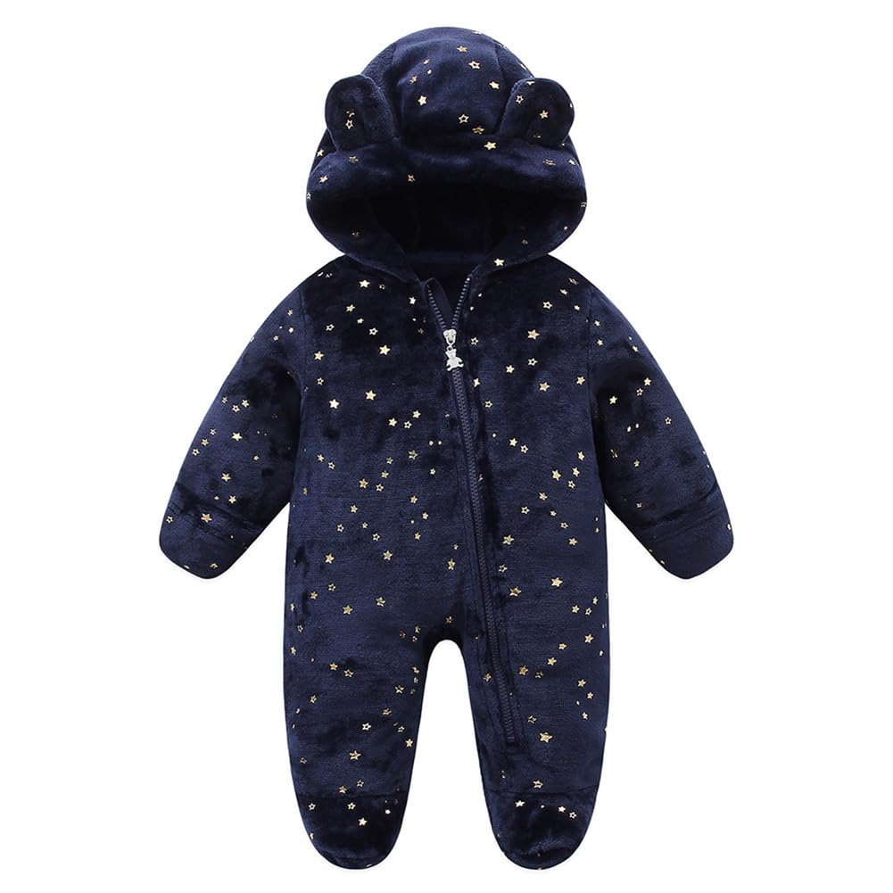 Surakey Newborn Baby Snowsuit Infant Jumpsuit Footie Romper Winter Coat Romper with Star Bodysuit Long Sleeve Outwear Hooded