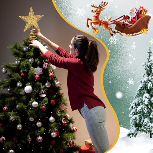 KEYIDO Christmas Tree Topper, Gold 3D Hollow Glitter Tree Star, 10 Inch Large Metal Christmas Treetop Star for Xmas Tree Topper Ornaments Christmas Home Decorations - Image 2
