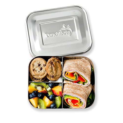 Lunchbots Medium Trio Ii Snack Container - Divided Stainless Steel Food Container - Three Sections For Snacks On The Go - Eco-Friendly, Dishwasher Safe, Bpa-Free - Stainless Lid - Stainless Steel #TOP4