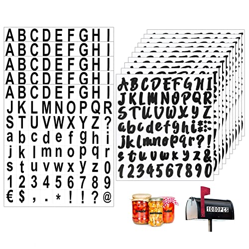 Lettre Autocollantes 15 Feuilles Lettres Adhesives Lettres Autocollantes Ensemble Auto Adhésif de Lettres et de Chiffres en Vinyle pour Boîte aux Lettres Fenêtre Porte Maison Adresse 1080Pcs Noir Cover